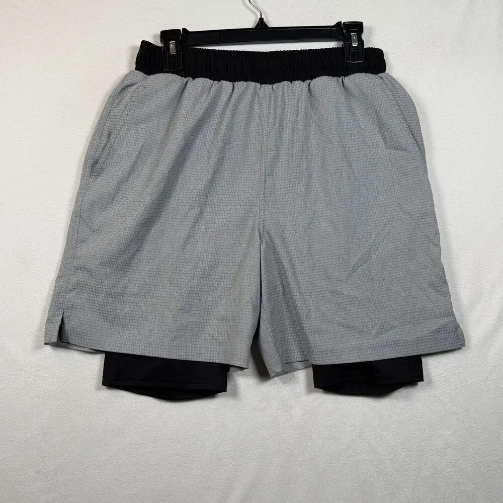 MTA Sport Athletic Shorts Mens Medium Gray Black Lined Running Gym Stretch